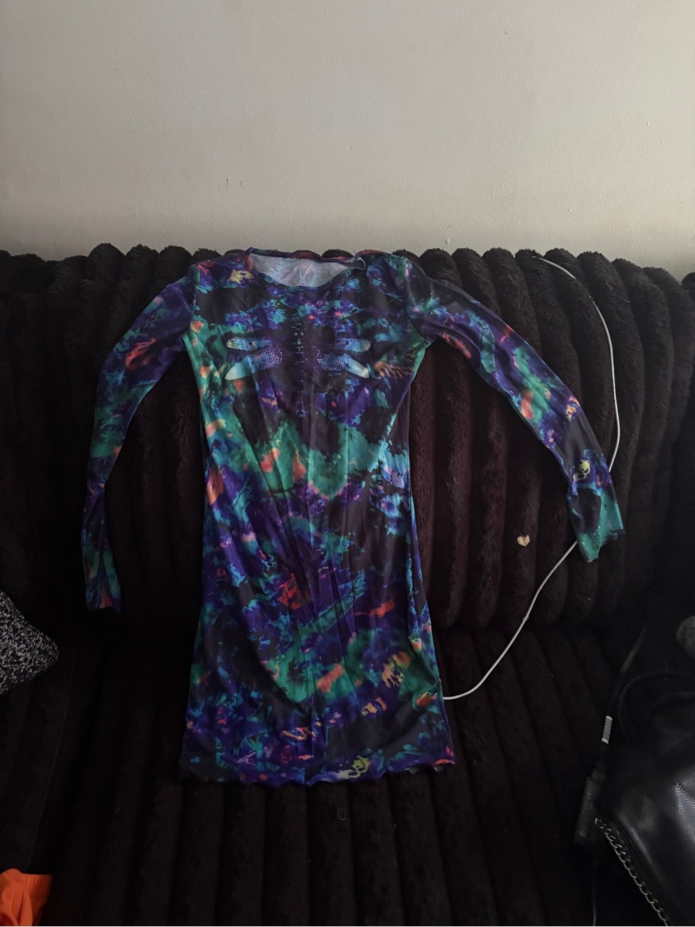 Abstract Tie-Dye Long Sleeve Bodycon Dress - Multicolor